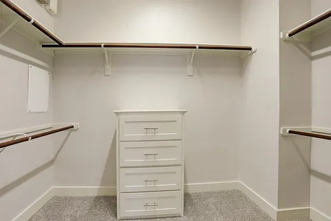 a view of walk in closet with empty racks