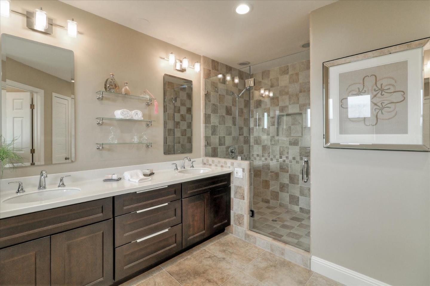 50 Tobin Clark Drive Hillsborough, CA 94010 - Photo 22 of 38 a spacious bathroom with double vanity and a mirror
