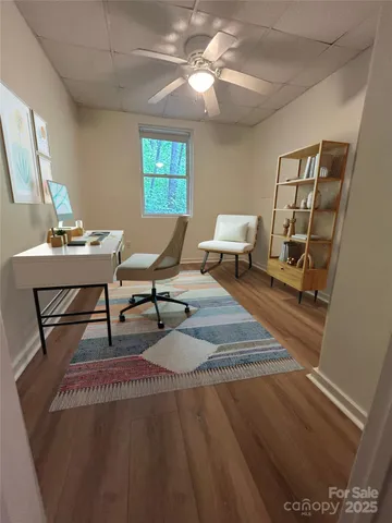 a workspace with furniture