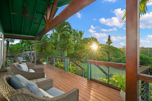 a balcony with furniture