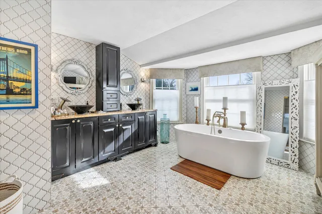 a living room with a couch and a table