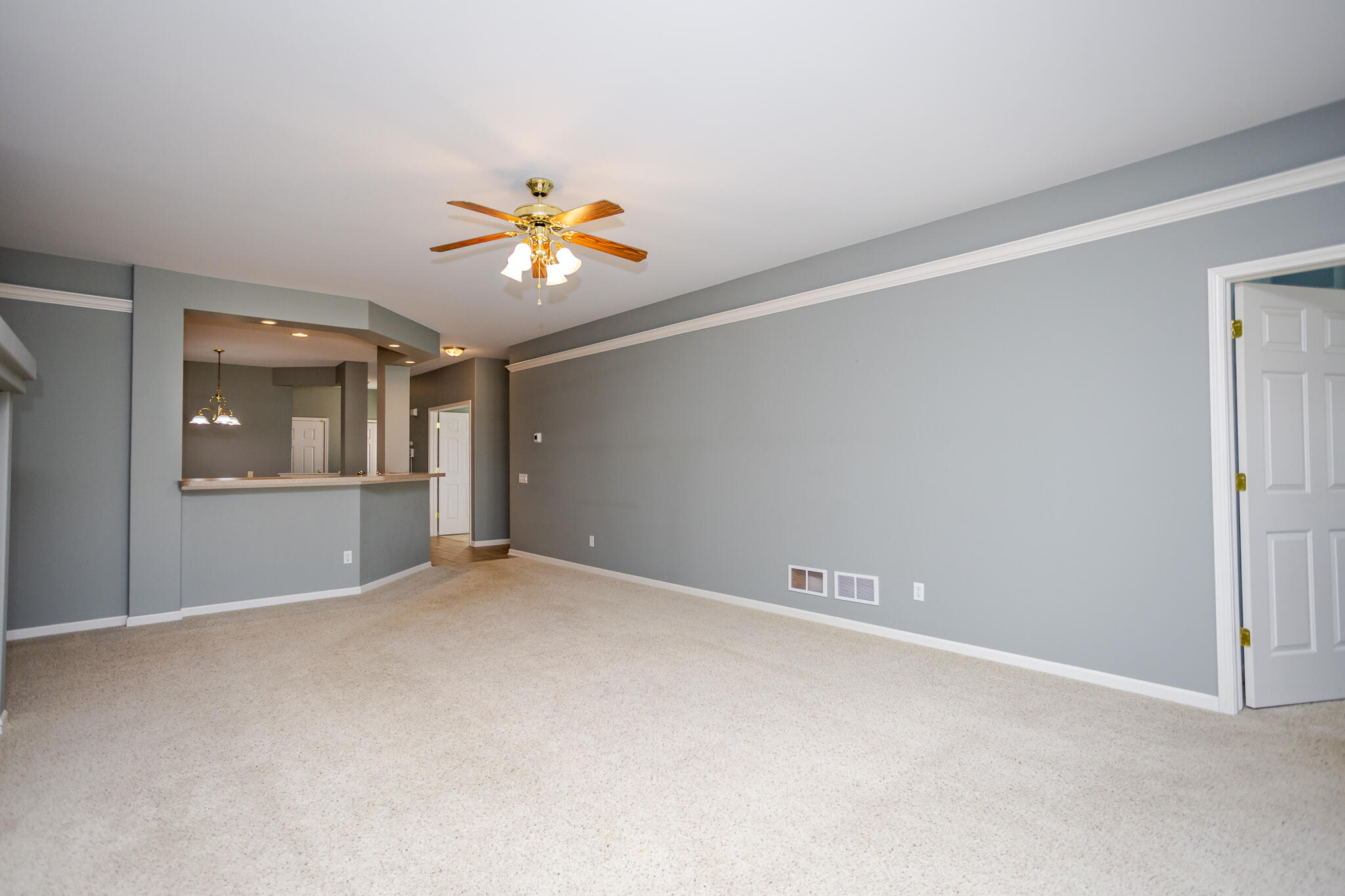 350 Cochran Drive Crown Point, IN 46307 - Photo 13 of 37 an empty room with a chandelier fan and windows