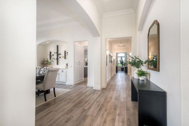 a living room with furniture a potted plant and a fireplace