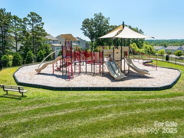 a view of a park with slide