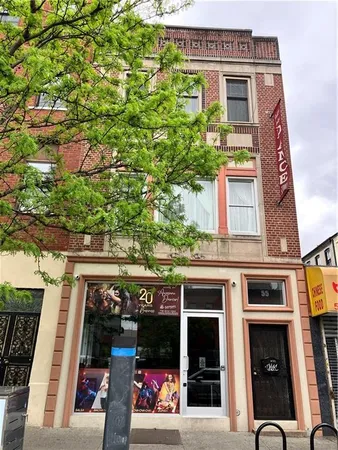 front view of a building with an outdoor space