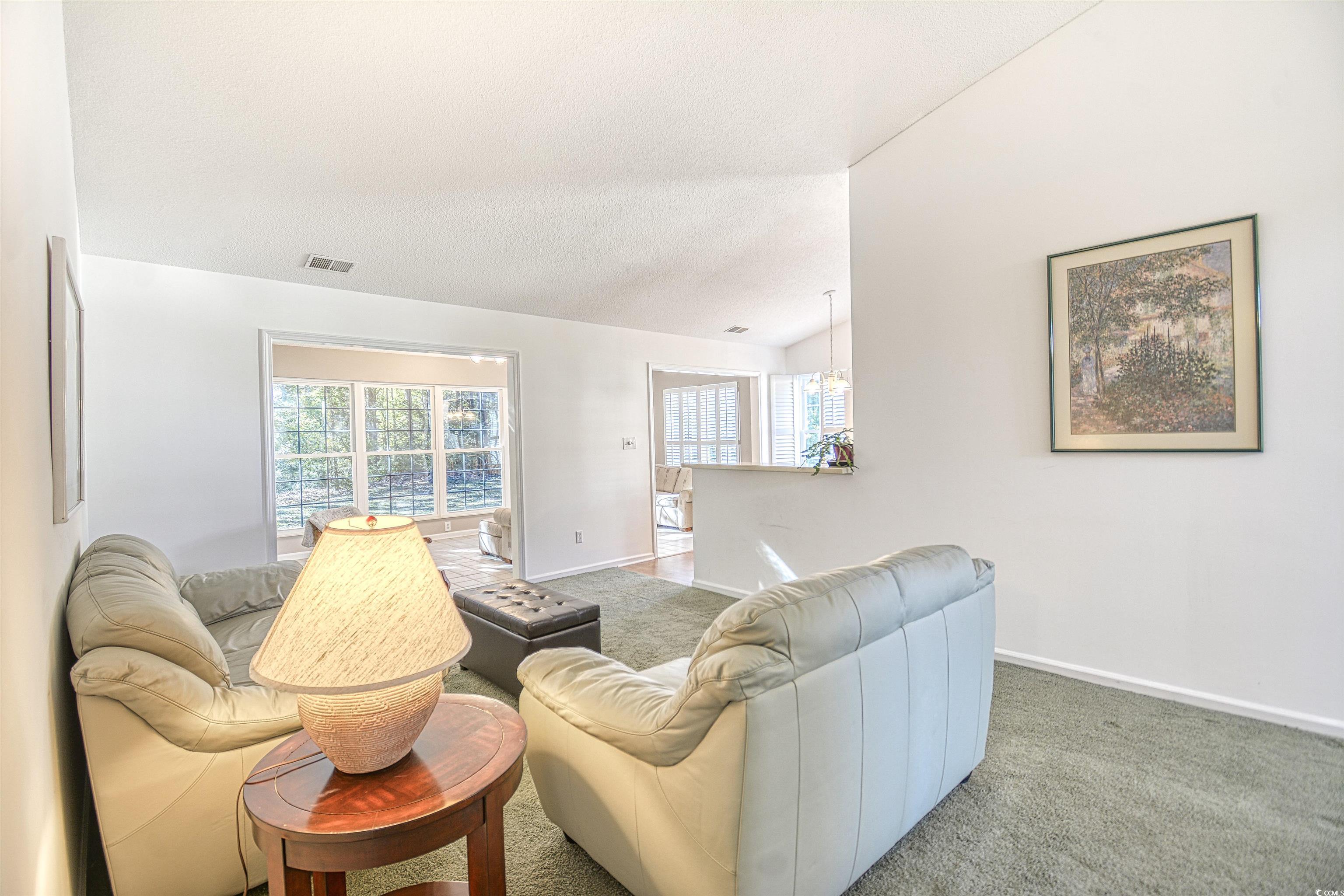 651 Bluebird Lane Murrells Inlet, SC 29576 - Photo 5 of 34 Living room featuring lofted ceiling, carpet floor