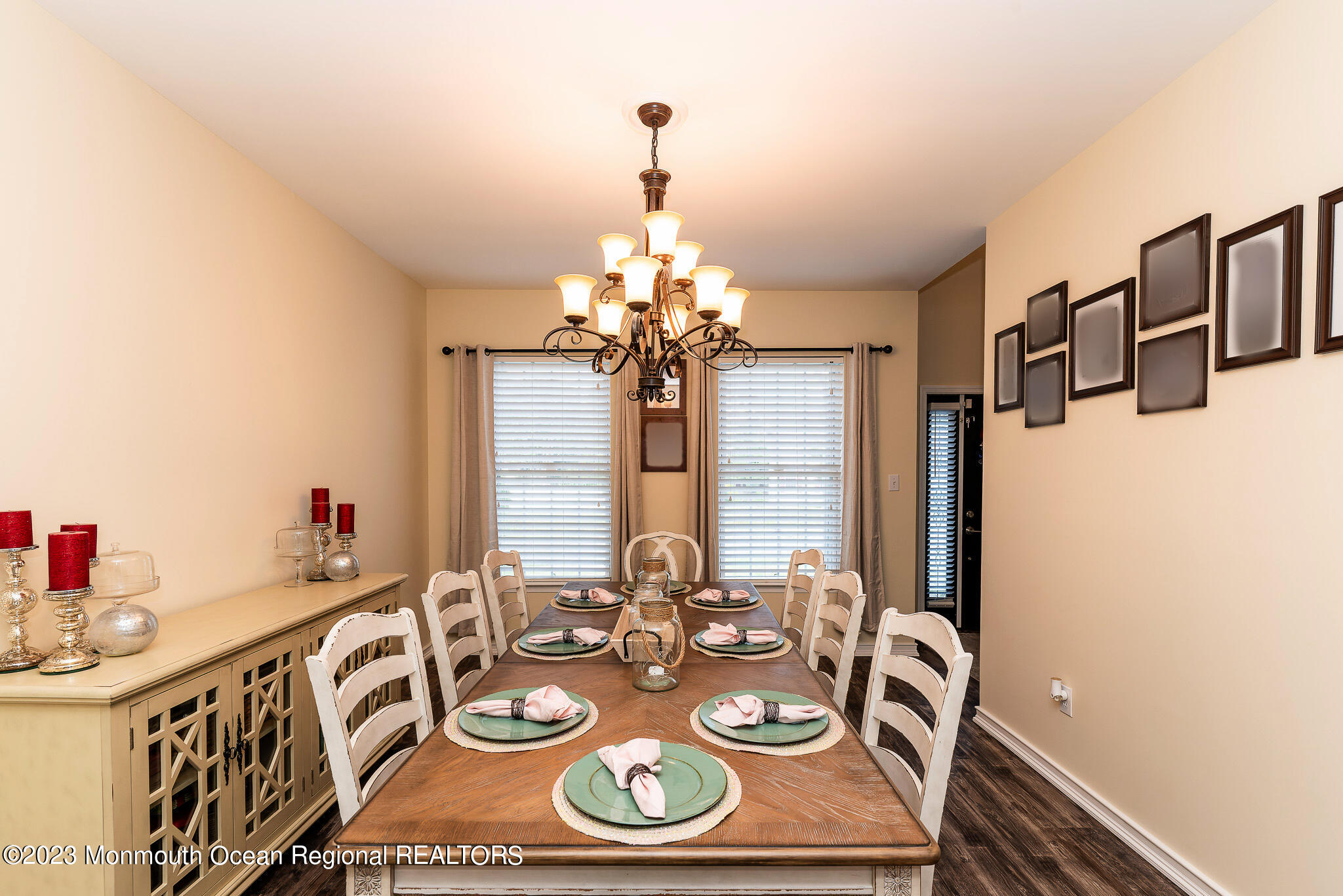 1 Overlook Place Bayville, NJ 08721 - Photo 20 of 66 a view of a dining room with furniture a chandelier and wooden floor