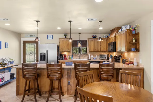 a kitchen with lots of counter top space