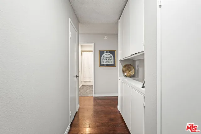 a view of a hallway with door
