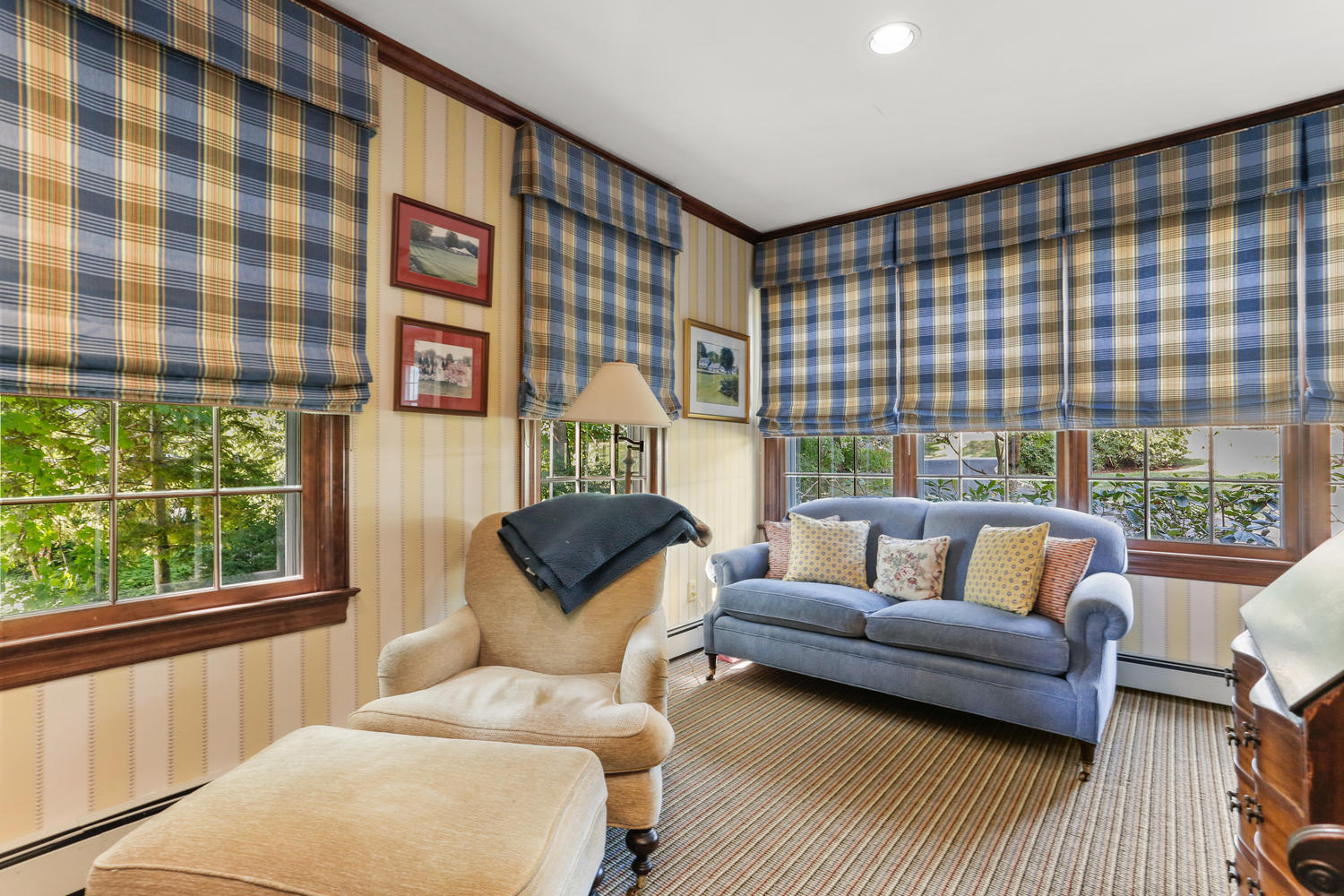 116 Marshall Ridge Road New Canaan, CT 06840 - Photo 21 of 50 a living room with furniture and a floor to ceiling window