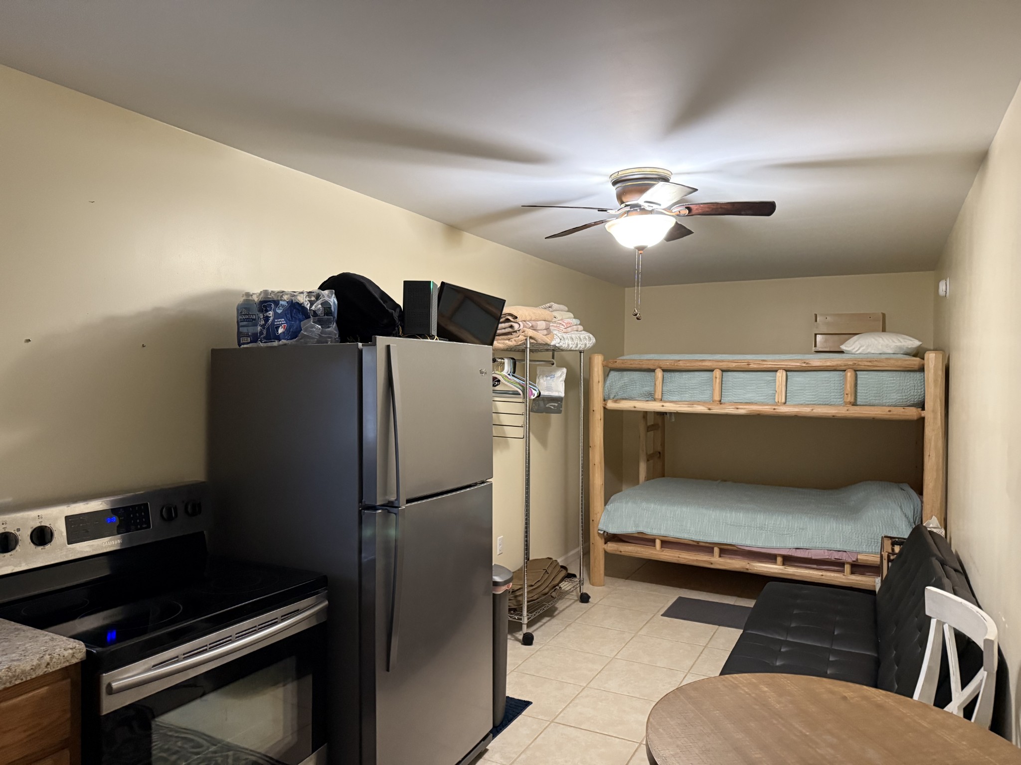 575 East Fork Road Whitleyville, TN 38588 - Photo 43 of 45 a kitchen with a refrigerator and a ceiling fan