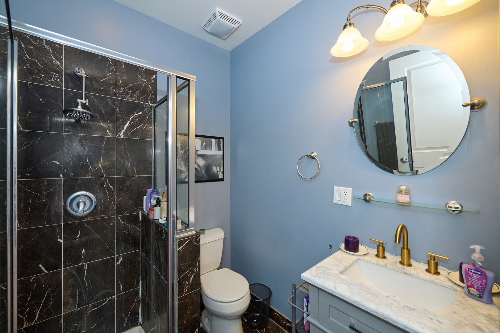 5711 North Kimball Avenue, Unit 3N Chicago, IL 60659 - Photo 21 of 24 a bathroom with a toilet a sink and mirror