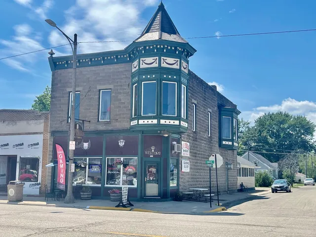 a view of a building with a street