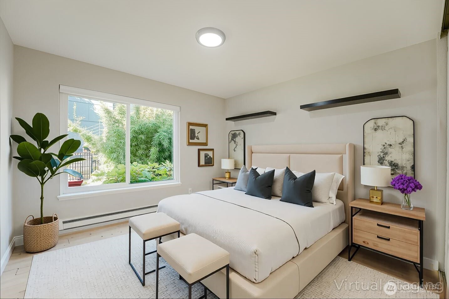 1100 South Atlantic Street, Unit 209 Seattle, WA 98134 - Photo 20 of 31 a bedroom with a bed and a potted plant