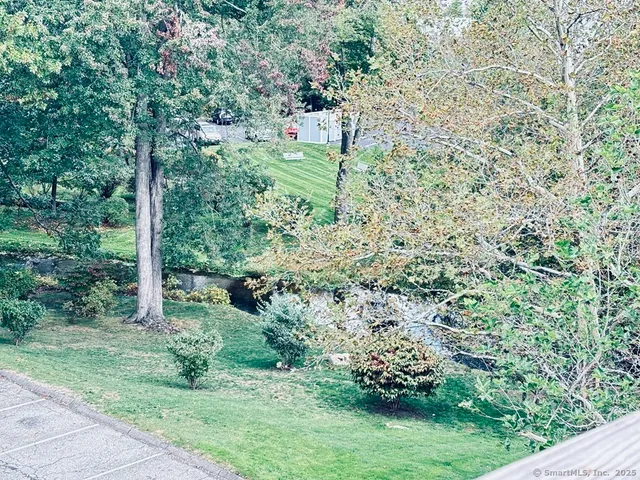 a view of a garden with a bench