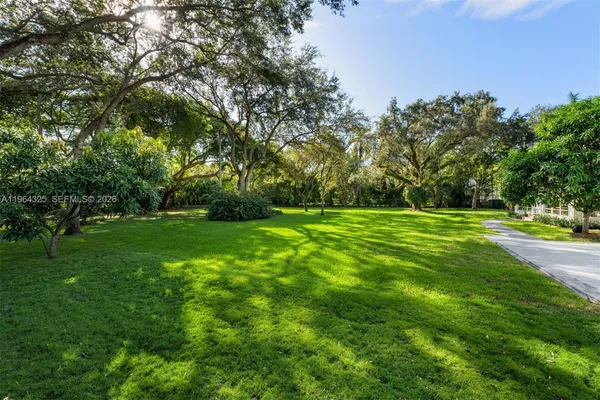 a view of green field with trees in the background