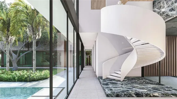a view of a balcony with staircase