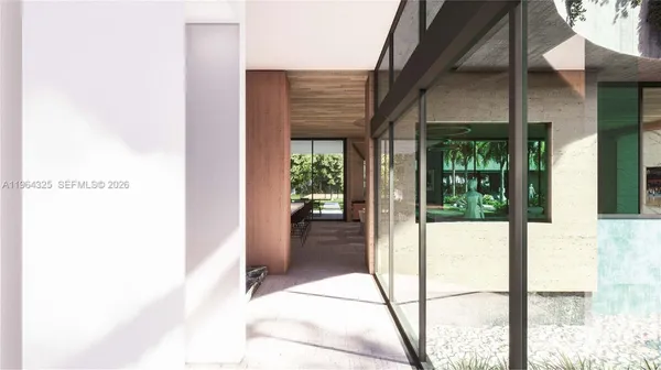 a view of a hallway with a glass door