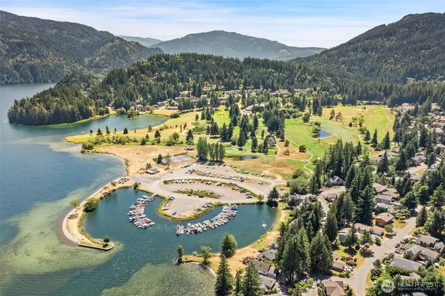 a view of lake and mountain