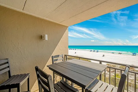 a view of a balcony with an outdoor space