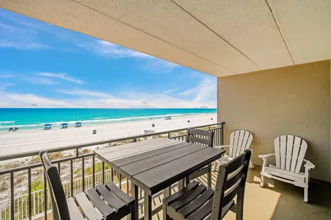 a view of a balcony with an outdoor space