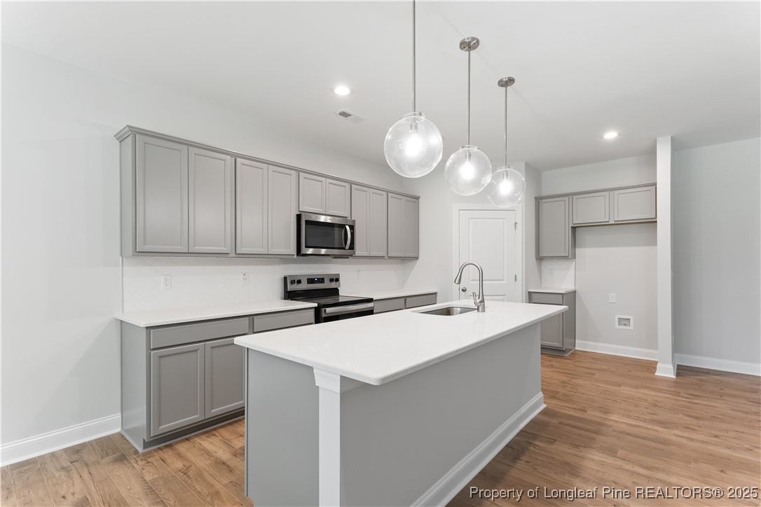 3117 Wolfpack Lane Eastover, NC 28312 - Photo 20 of 45 a kitchen with stainless steel appliances a stove sink and refrigerator
