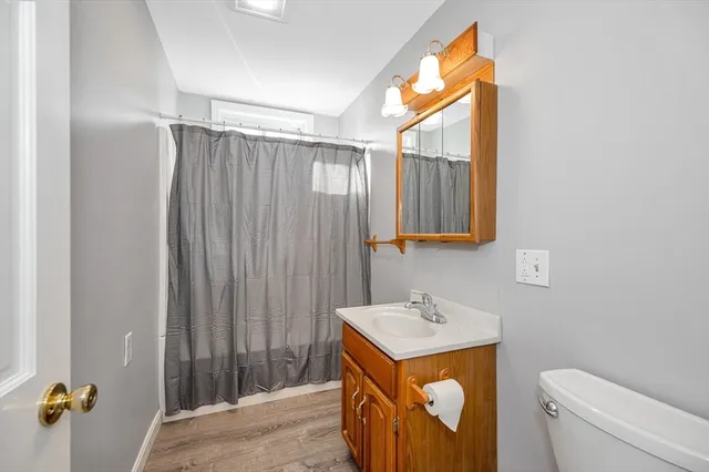 a bathroom with a sink a toilet and a mirror