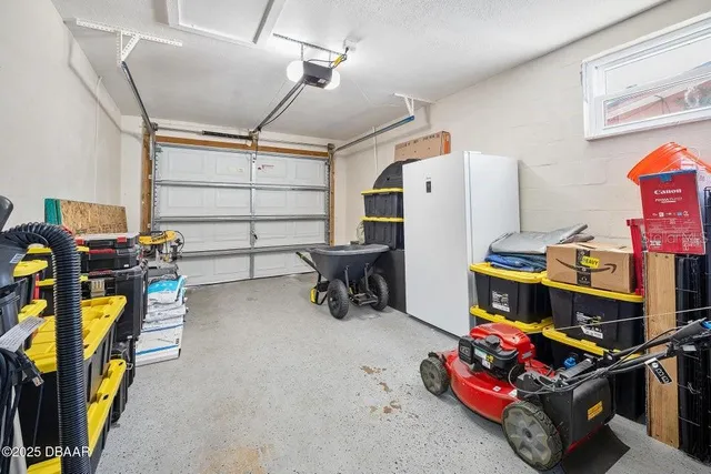 a room with storage and a table