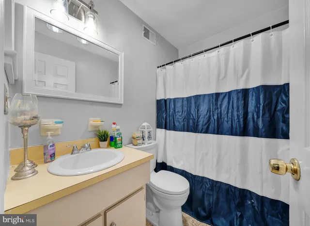 a bathroom with a sink a toilet and a mirror