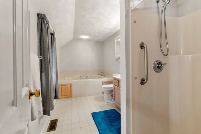 a bathroom with a sink toilet a mirror and bathtub