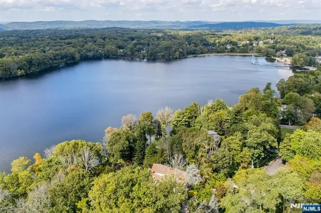 a view of a lake with a mountain in the background