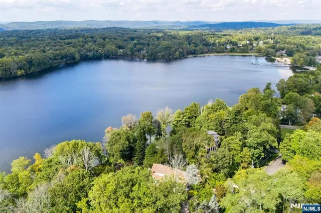 a view of a lake with a mountain in the background