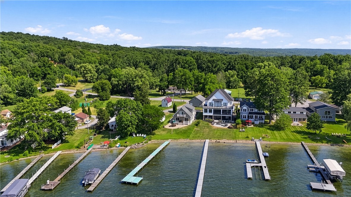 5791 Joy Road Conesus, NY 14435 - Photo 38 of 48 Aerial view showcasing shoreline frontage, private dock, and neighborhood setting.