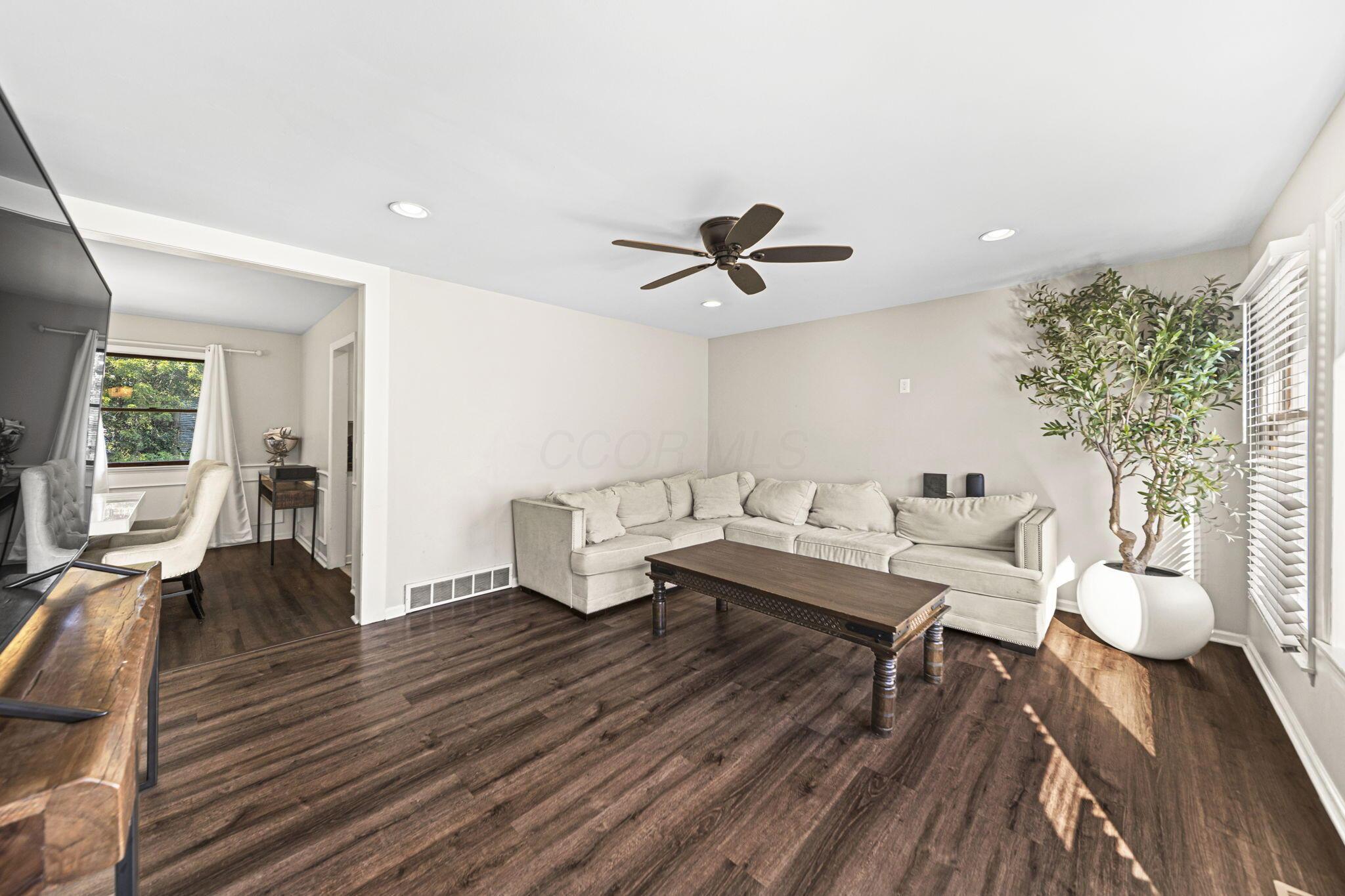 6344 Post Road Dublin, OH 43017 - Photo 9 of 45 Wood-finish flooring, recessed lighting, ceiling fan, window with blinds