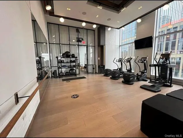 a view of a room with gym equipment