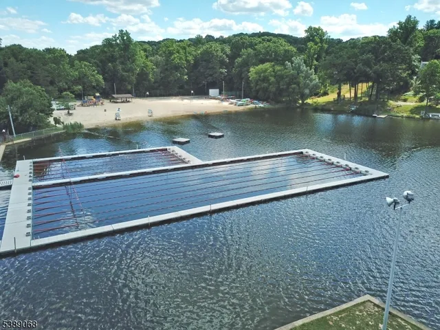 an aerial view of residential houses with outdoor space and river