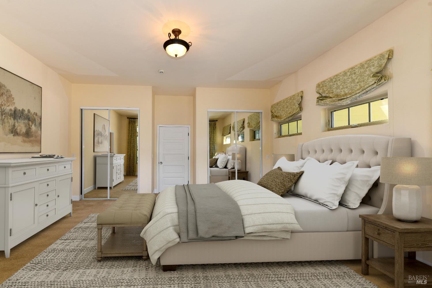 1219 Repetto Ranch Road Sonoma, CA 95476 - Photo 19 of 54 a spacious bedroom with a bed and painting on the wall