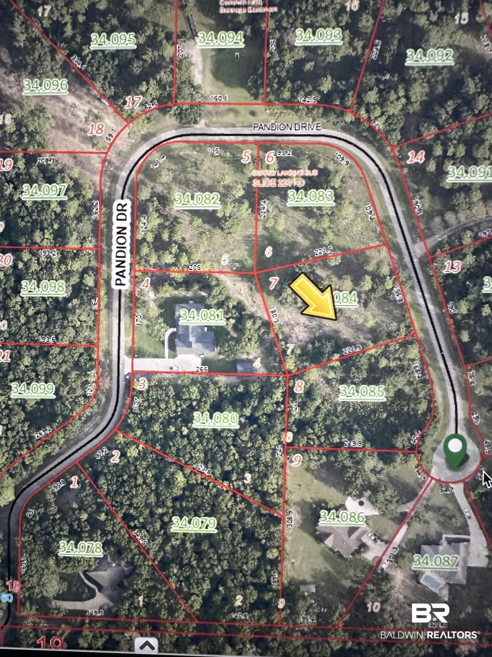 Pandion Drive Foley, AL 36535 - Photo 7 of 9 Aerial map of property and surrounding area featuring property boundaries highlighted