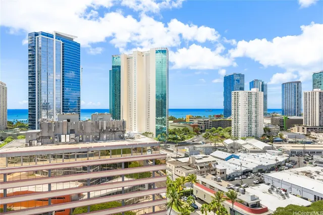 a view of a city with tall buildings