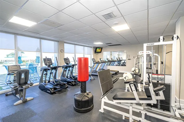 a view of a room with gym equipment