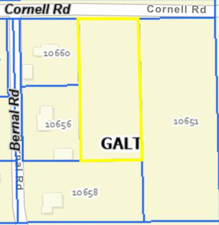 0 Cornell Road Galt, CA 95632 - Photo 1 of 1 Yellow highlight outlines arcel 150-0101-055-0000