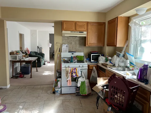 a view of kitchen with dining area