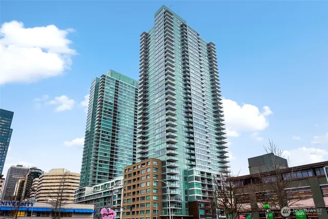 a view of a city with tall buildings