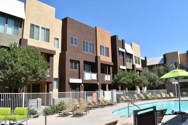 a front view of a building with street view