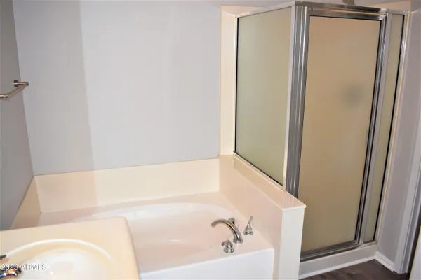 a bathroom with a bathtub