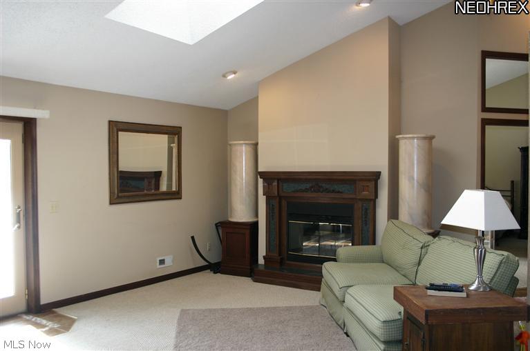 12180 New London Eastern Road Homerville, OH 44235 - Photo 2 of 17 Large Great Room with vaulted Ceilings, Skylight and 2 way/see through gas fireplace.