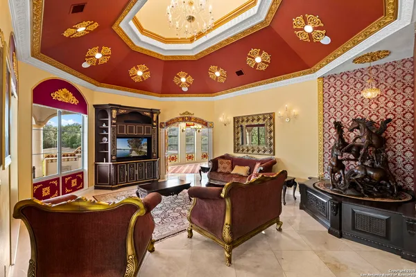 a view of a tables and chairs in a garden