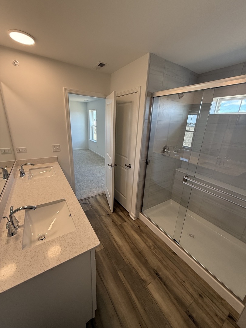10232 McMahon Way, Unit 10232 Huntley, IL 60142 - Photo 14 of 22 a bathroom with a sink and mirror