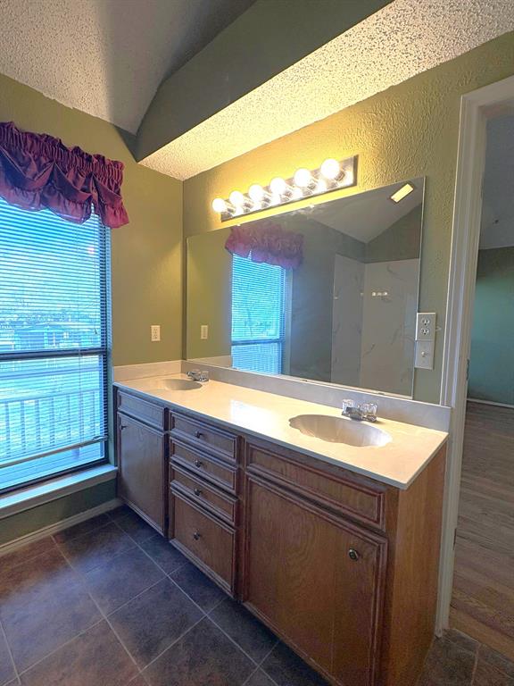 27 Sundown Trail Star Harbor, TX 75148 - Photo 17 of 32 a bathroom with a granite countertop sink and a large mirror