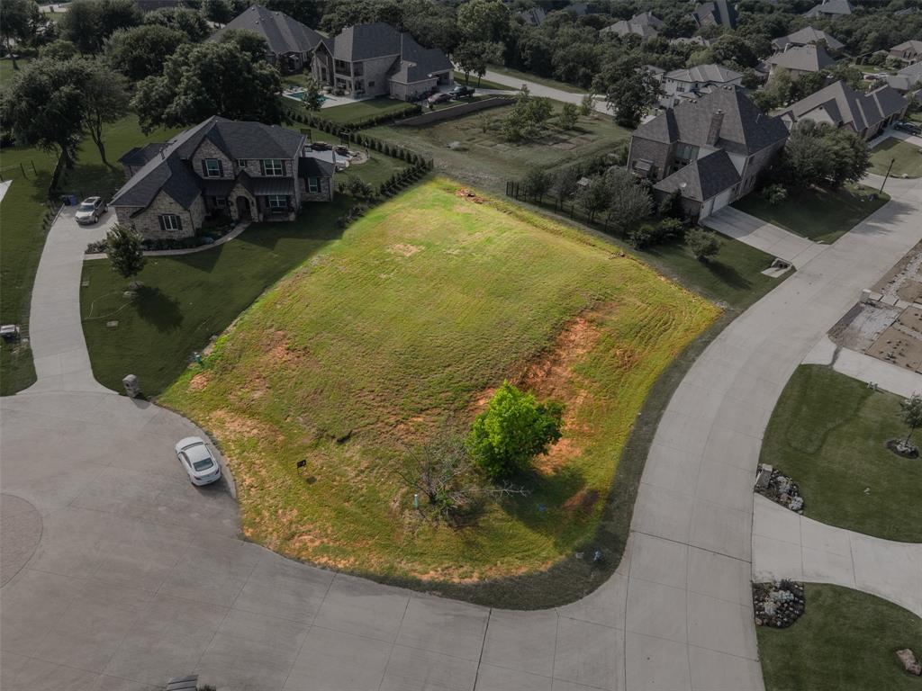 an aerial view of a swimming pool
